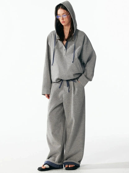 ALINNV STUDIO Retro Plaid Patchwork Hoodie And Relaxed Pants Set Hoodies/Sweatshirt