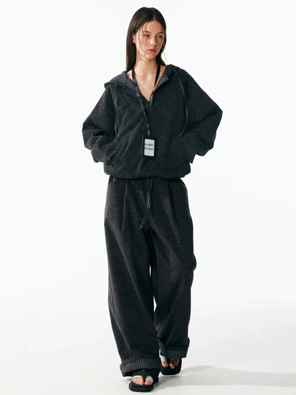 ALINNV STUDIO Retro Plaid Patchwork Hoodie And Relaxed Pants Set Hoodies/Sweatshirt