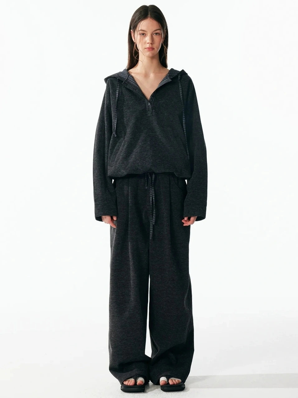 ALINNV STUDIO Retro Plaid Patchwork Hoodie And Relaxed Pants Set Hoodies/Sweatshirt