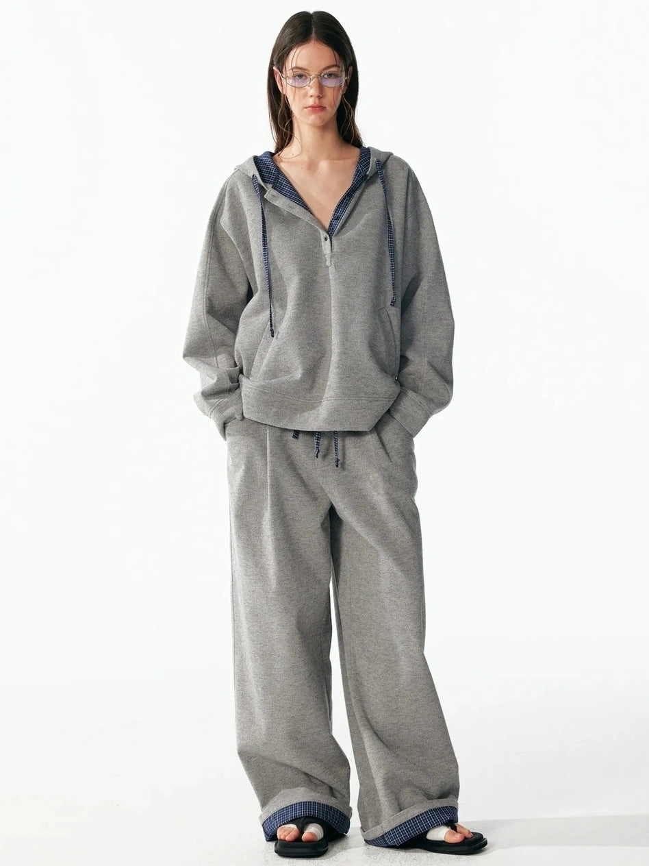 ALINNV STUDIO Retro Plaid Patchwork Hoodie And Relaxed Pants Set Hoodies/Sweatshirt