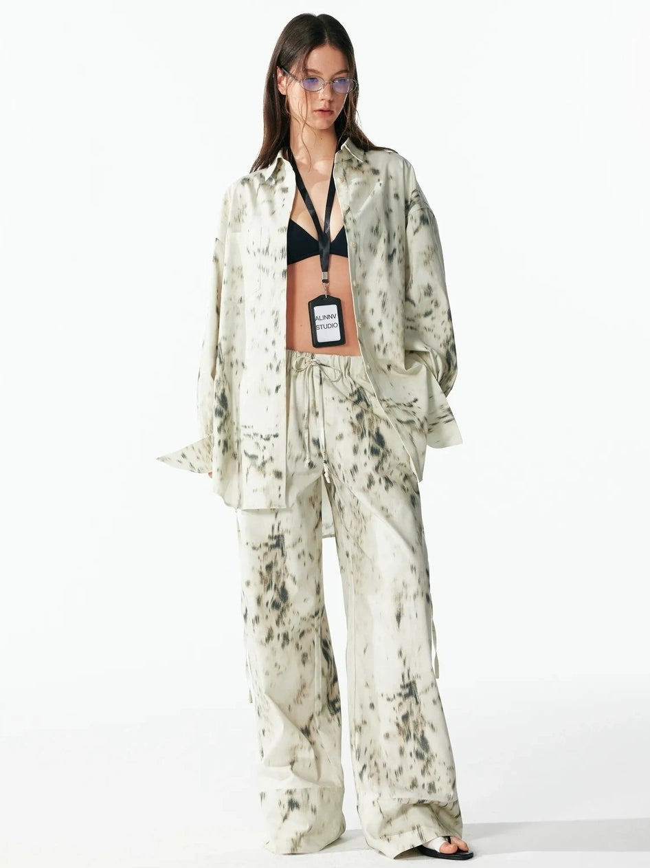 Retro Wild Leopard Print Loose Shirt And Straight Pants Set Shirts