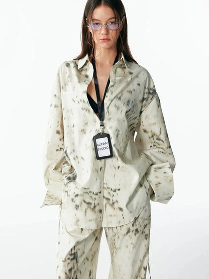 Retro Wild Leopard Print Loose Shirt And Straight Pants Set Shirts