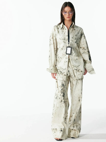 Retro Wild Leopard Print Loose Shirt And Straight Pants Set Shirts