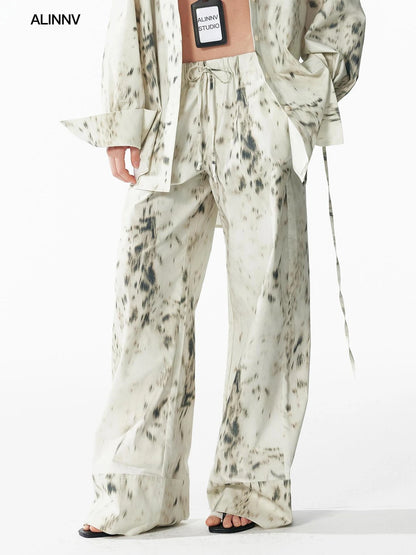 Retro Wild Leopard Print Loose Shirt And Straight Pants Set Shirts