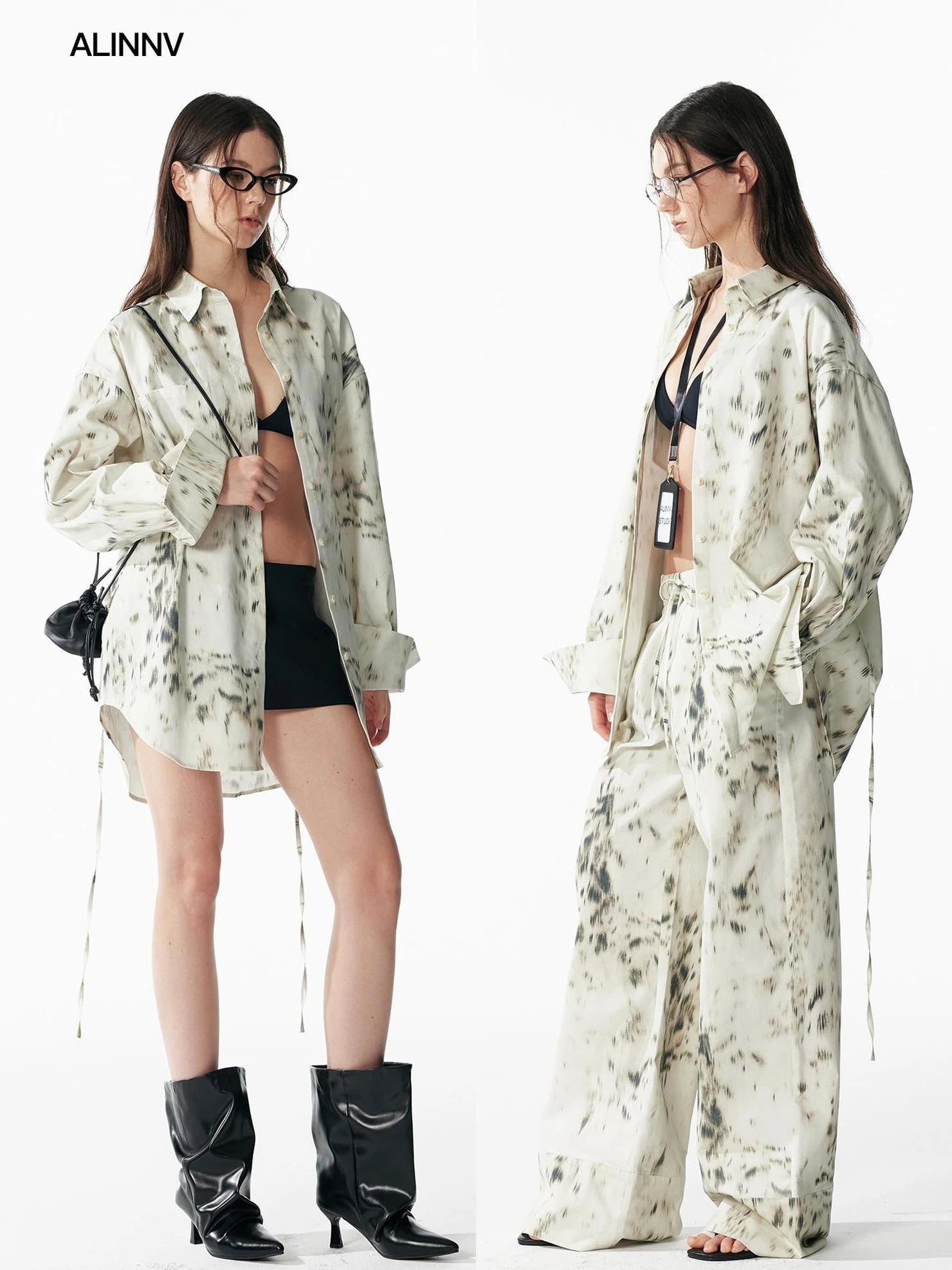 Retro Wild Leopard Print Loose Shirt And Straight Pants Set Shirts