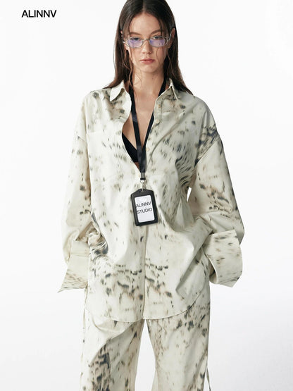 Retro Wild Leopard Print Loose Shirt And Straight Pants Set Shirts