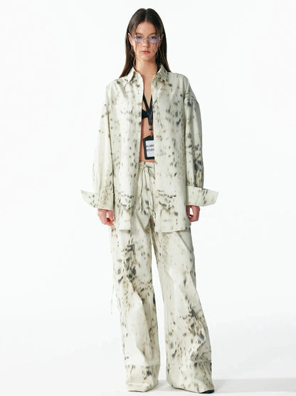 Retro Wild Leopard Print Loose Shirt And Straight Pants Set Shirts