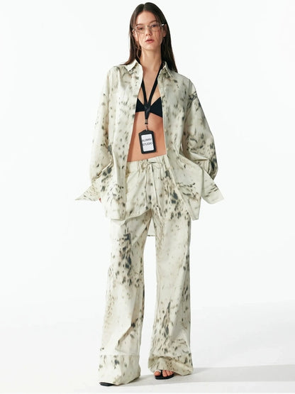 Retro Wild Leopard Print Loose Shirt And Straight Pants Set Shirts