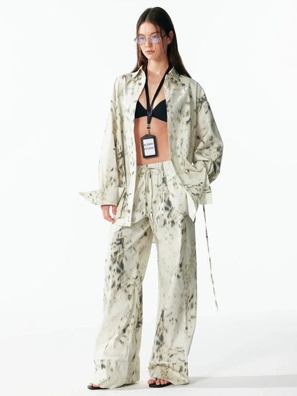 Retro Wild Leopard Print Loose Shirt And Straight Pants Set Shirts