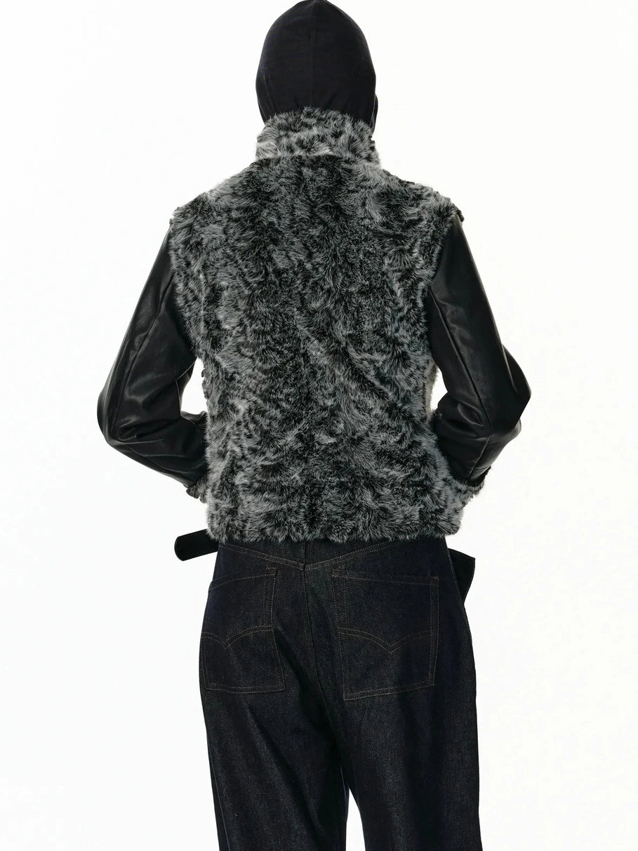 Reversible Faux Fur Denim Leather Short Jacket Jacket