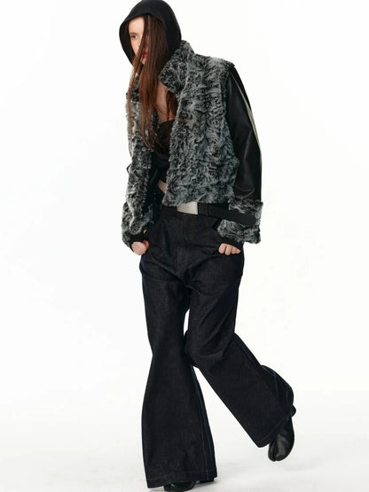 Reversible Faux Fur Denim Leather Short Jacket Jacket