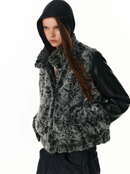 Reversible Faux Fur Denim Leather Short Jacket Jacket