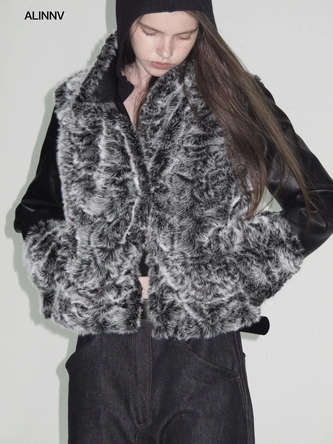 Reversible Faux Fur Denim Leather Short Jacket Jacket