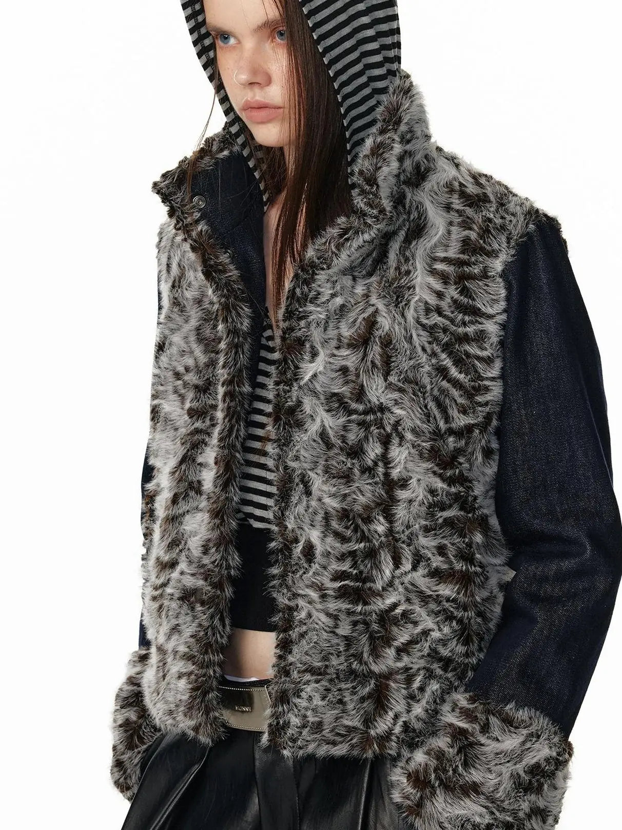 Reversible Faux Fur Denim Leather Short Jacket Jacket