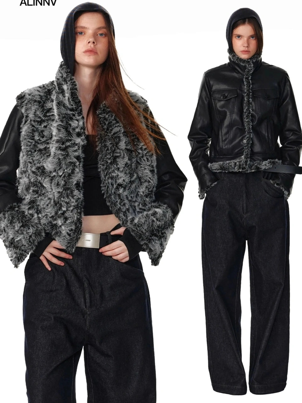 Reversible Faux Fur Denim Leather Short Jacket Jacket