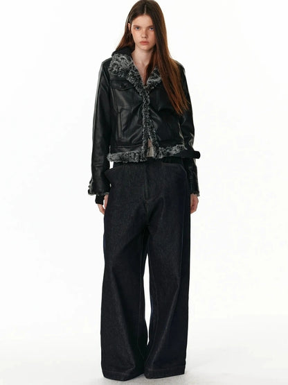 Reversible Faux Fur Denim Leather Short Jacket Jacket
