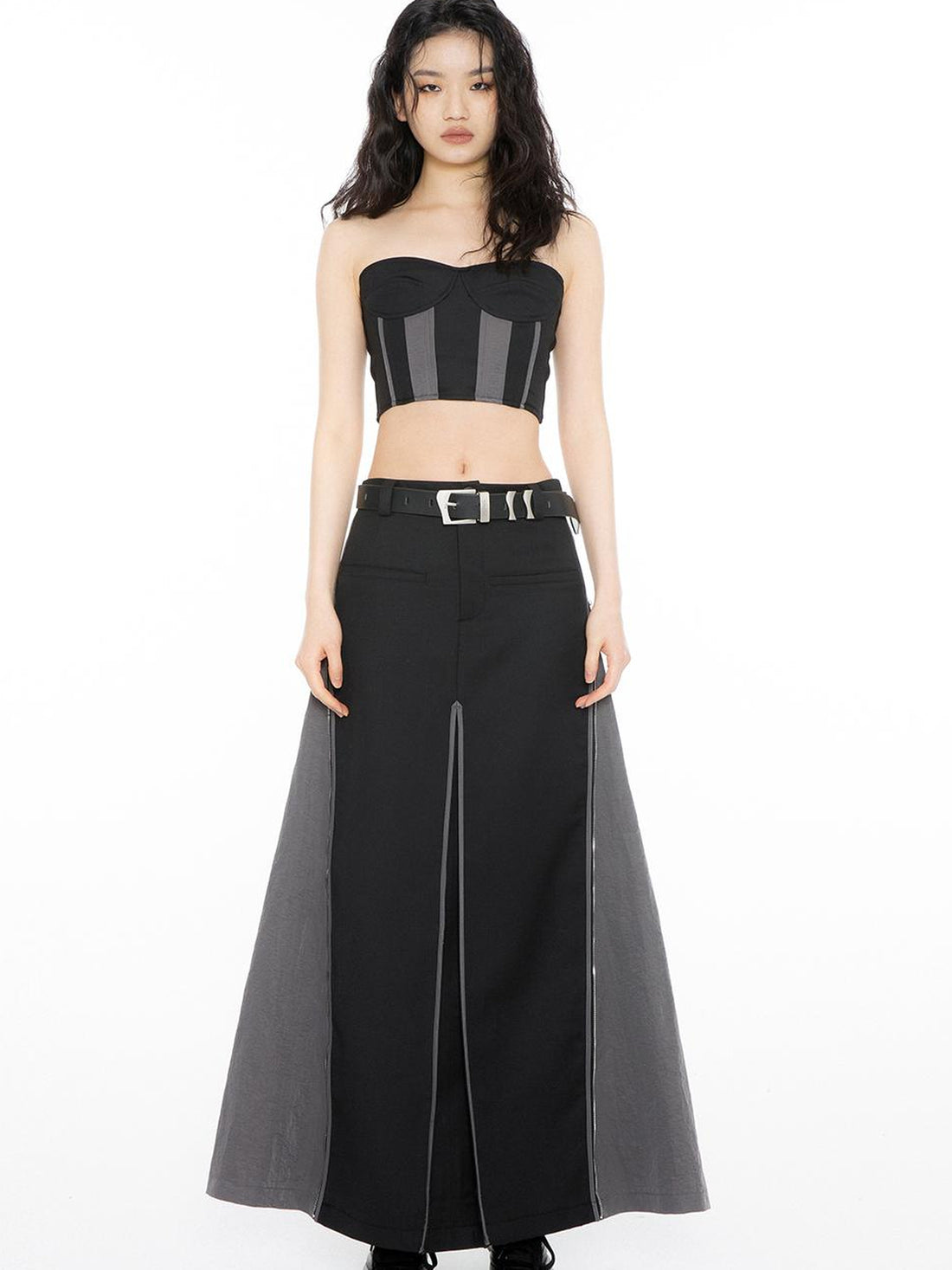 ALINNV STUDIO Ribbed Motorcycle Bandeau Top With Detailing