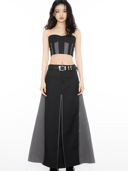 ALINNV STUDIO Ribbed Motorcycle Bandeau Top With Detailing