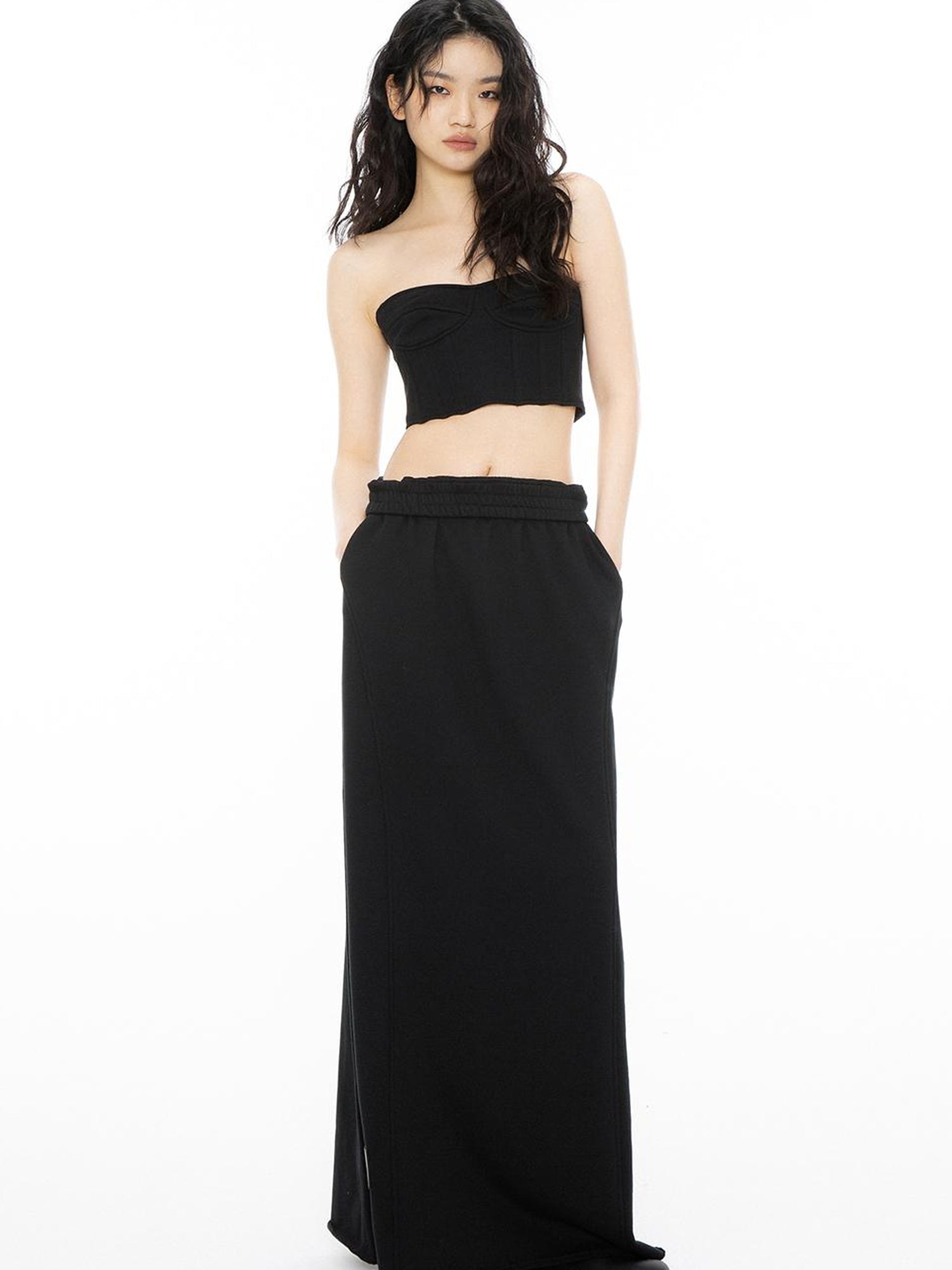 ALINNV STUDIO Ribbed Motorcycle Bandeau Top With Detailing