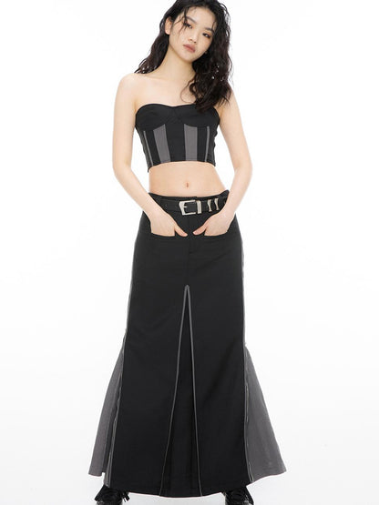 ALINNV STUDIO Ribbed Motorcycle Bandeau Top With Detailing