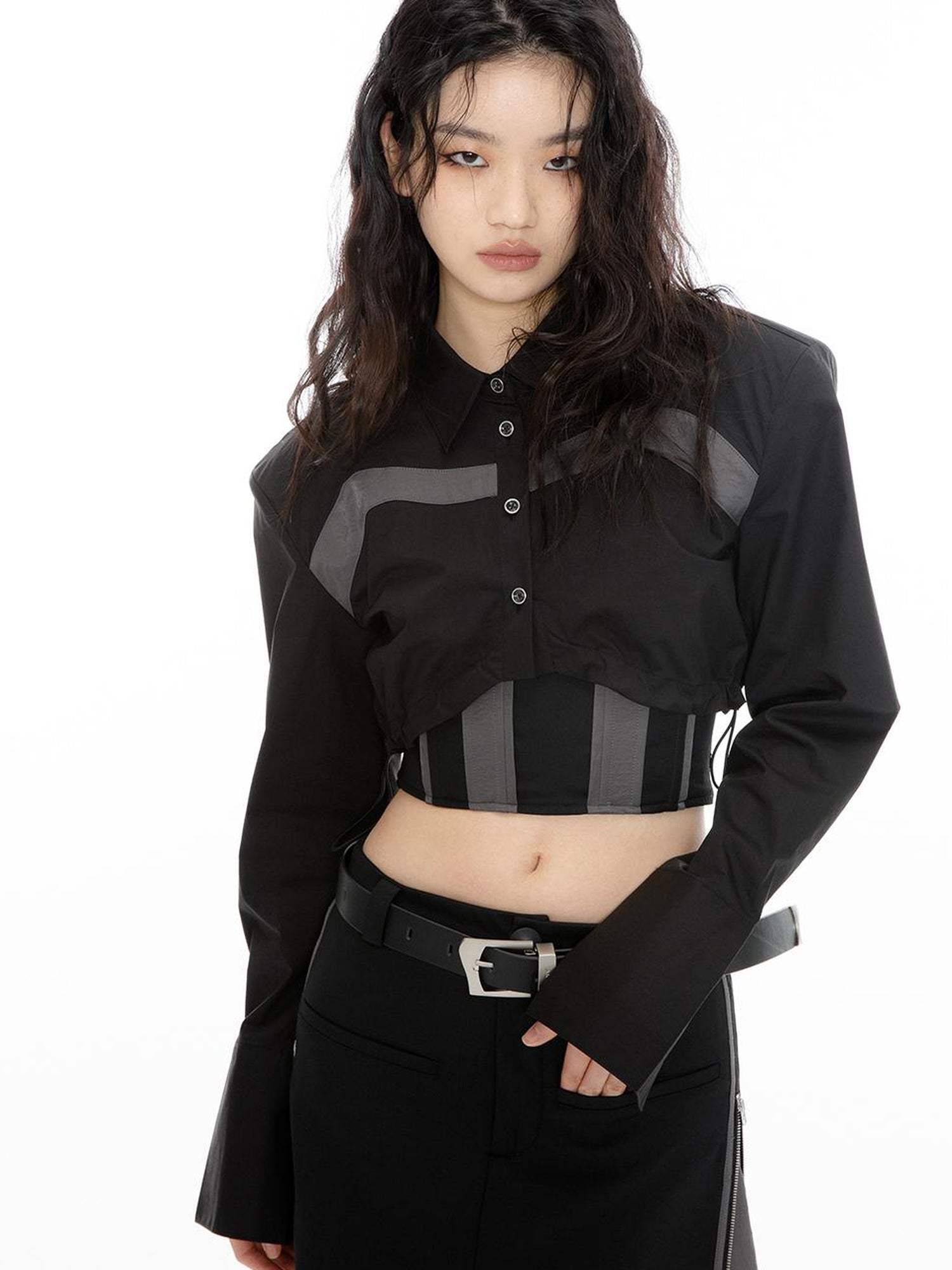 ALINNV STUDIO Ribbed Motorcycle Bandeau Top With Detailing