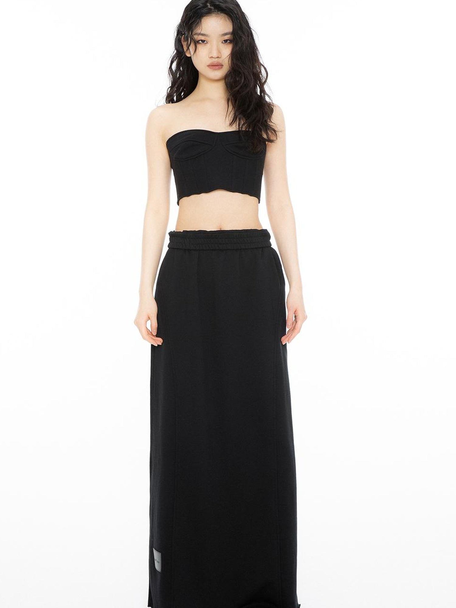 ALINNV STUDIO Ribbed Motorcycle Bandeau Top With Detailing