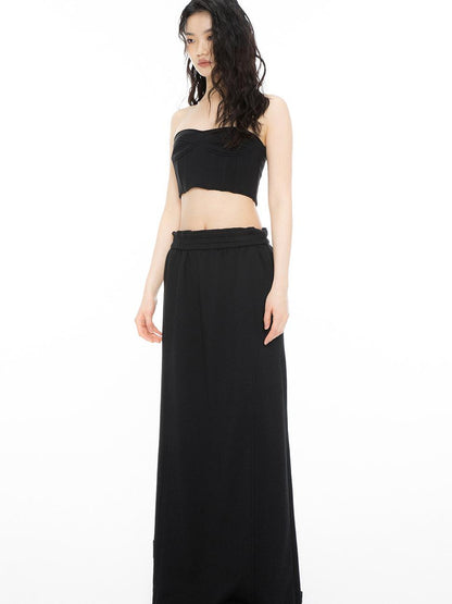ALINNV STUDIO Ribbed Motorcycle Bandeau Top With Detailing