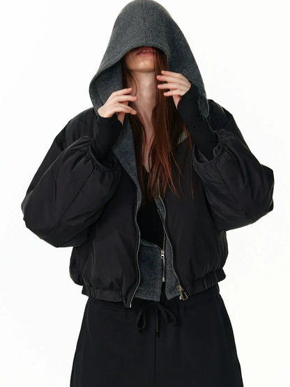 ALINNV STUDIO Short Puffer Jacket 90 White Duck Down Round Neck Down Jacket