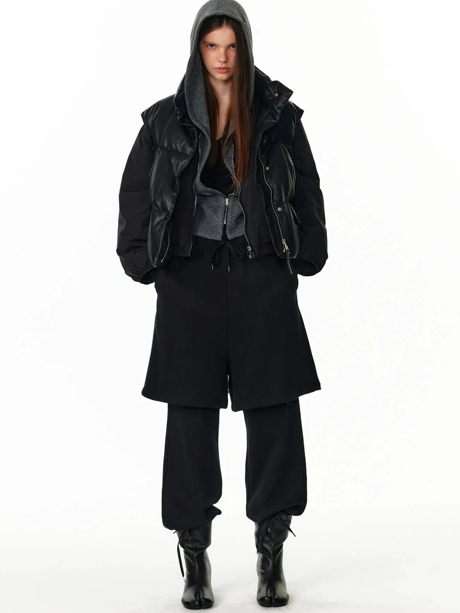 ALINNV STUDIO Short Puffer Jacket 90 White Duck Down Round Neck Down Jacket