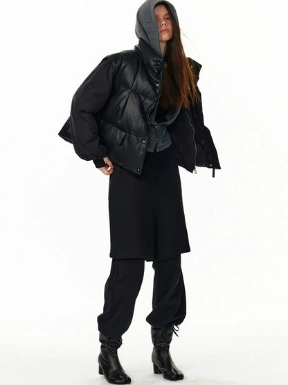 ALINNV STUDIO Short Puffer Jacket 90 White Duck Down Round Neck Down Jacket