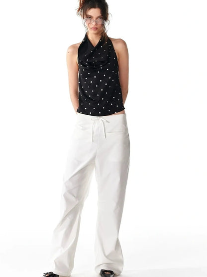 ALINNV STUDIO Silver Dot Draped Backless Tank Top Tank Top/Camisole