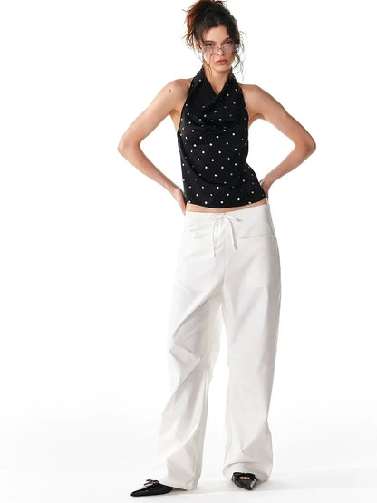 ALINNV STUDIO Silver Dot Draped Backless Tank Top Tank Top/Camisole