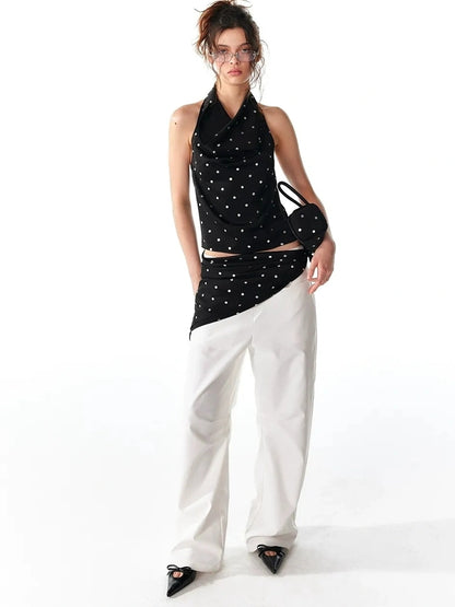 ALINNV STUDIO Silver Dot Draped Backless Tank Top Tank Top/Camisole