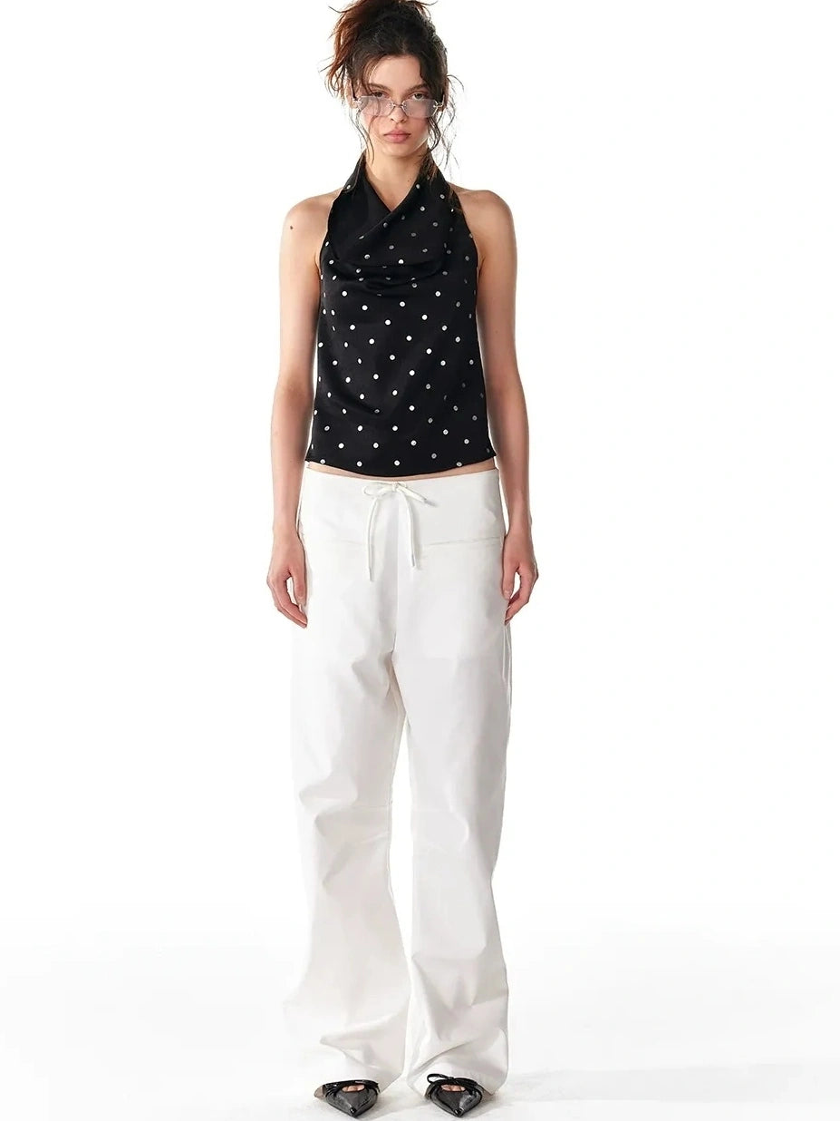 ALINNV STUDIO Silver Dot Draped Backless Tank Top Tank Top/Camisole