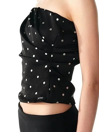 ALINNV STUDIO Silver Dot Pleated Strapless Crop Top Bikini