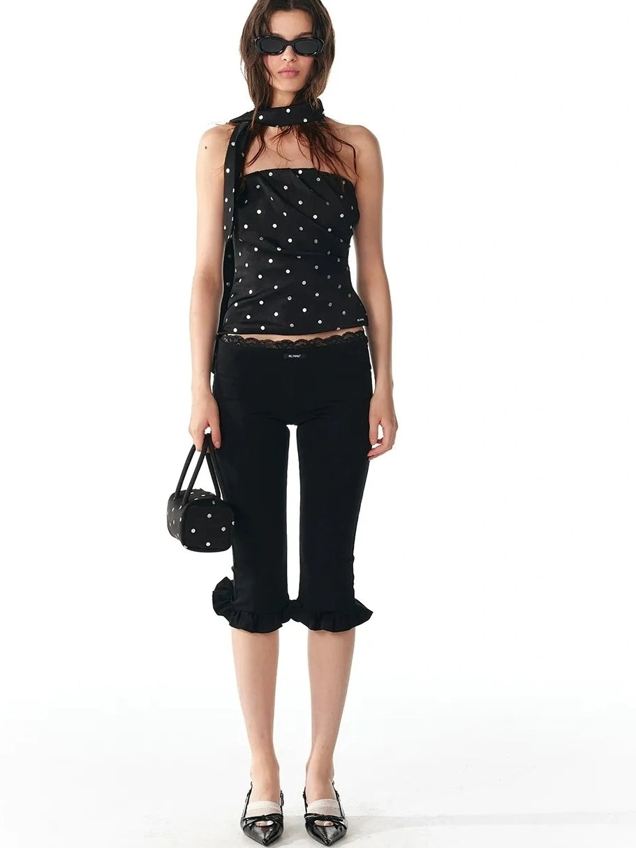 ALINNV STUDIO Silver Dot Pleated Strapless Crop Top Bikini