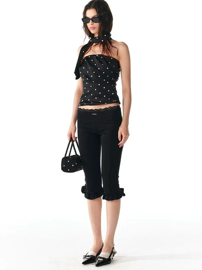 ALINNV STUDIO Silver Dot Pleated Strapless Crop Top Bikini