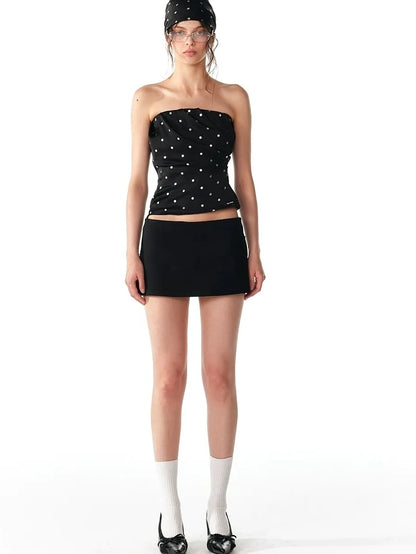 ALINNV STUDIO Silver Dot Pleated Strapless Crop Top Bikini