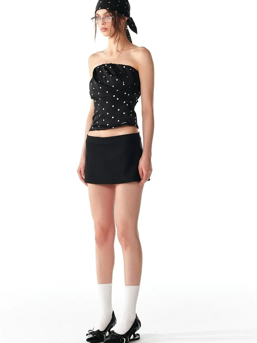 ALINNV STUDIO Silver Dot Pleated Strapless Crop Top Bikini