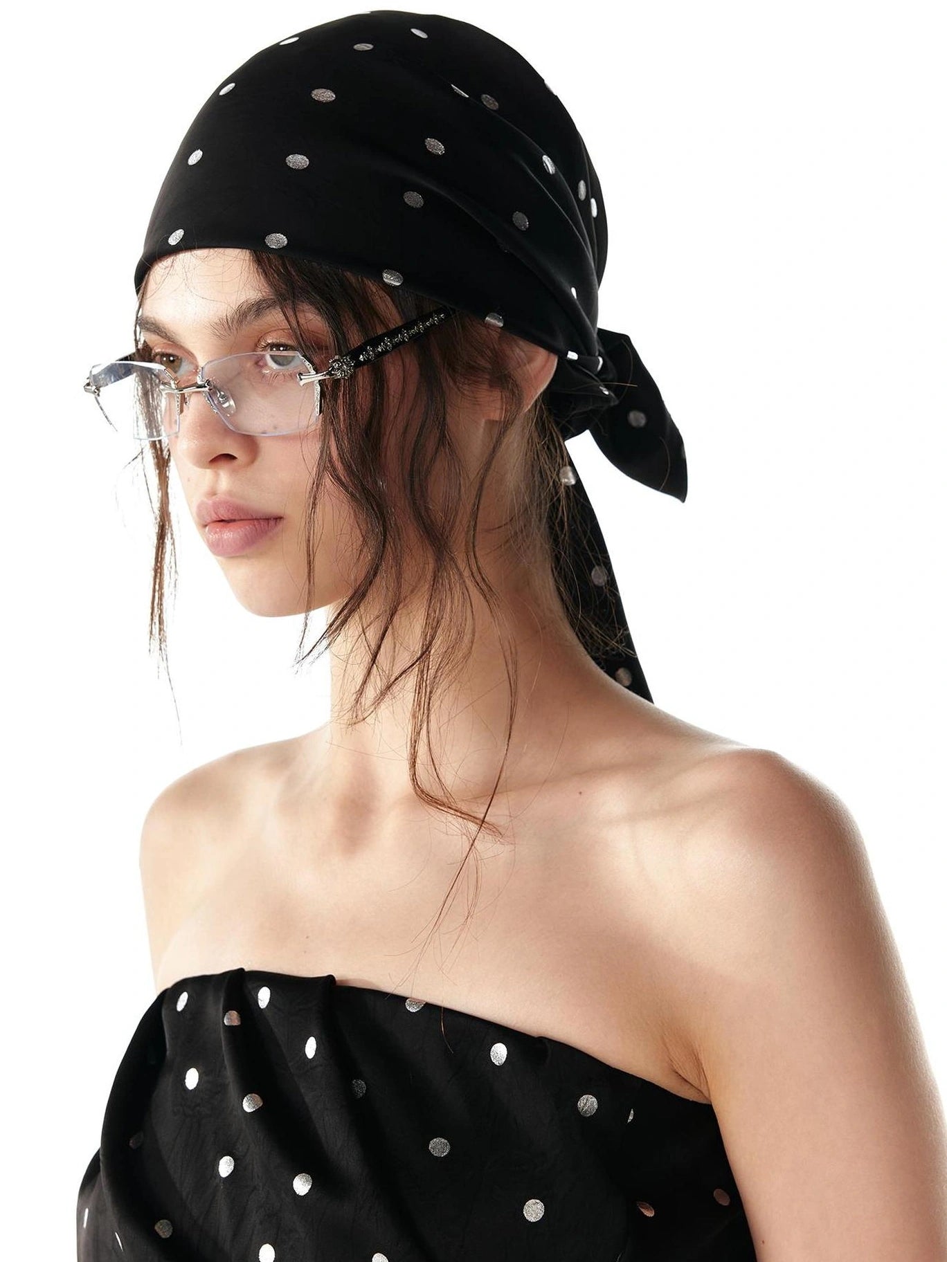 ALINNV STUDIO Silver Dot Square Scarf For Summer Accessories