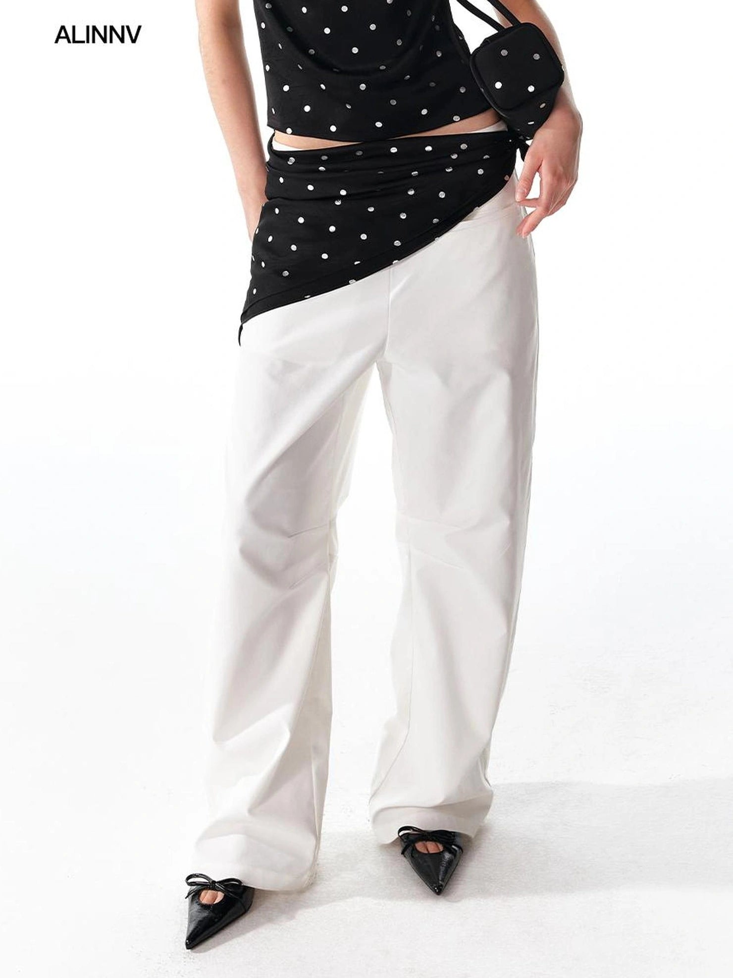 ALINNV STUDIO Silver Dot Square Scarf For Summer Accessories