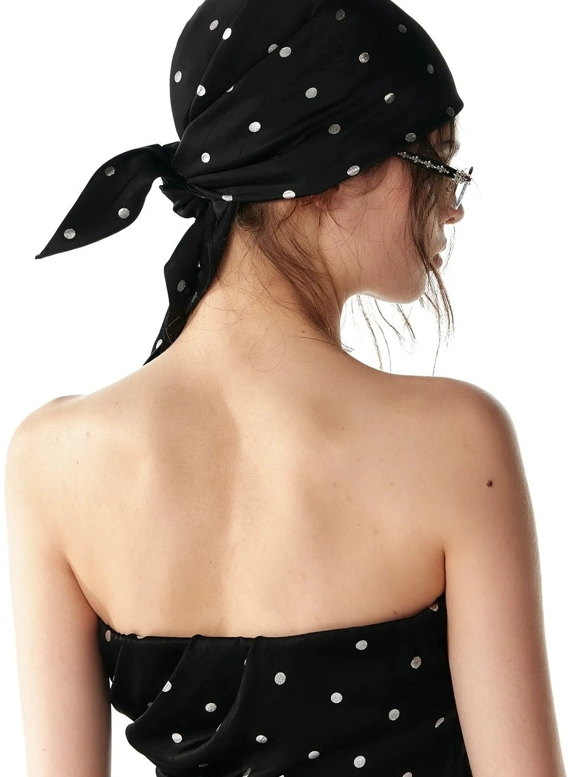 ALINNV STUDIO Silver Dot Square Scarf For Summer Accessories