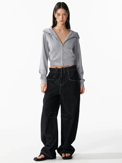 ALINNV STUDIO Slim Fit Cropped Hooded Zip Up Sweatshirt Hoodies/Sweatshirt