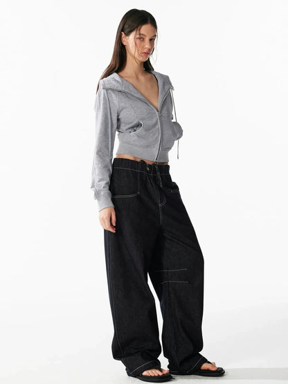 ALINNV STUDIO Slim Fit Cropped Hooded Zip Up Sweatshirt Hoodies/Sweatshirt