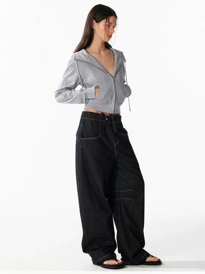 ALINNV STUDIO Slim Fit Cropped Hooded Zip Up Sweatshirt Hoodies/Sweatshirt