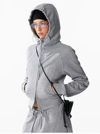 ALINNV STUDIO Slim Fit Cropped Hooded Zip Up Sweatshirt Hoodies/Sweatshirt