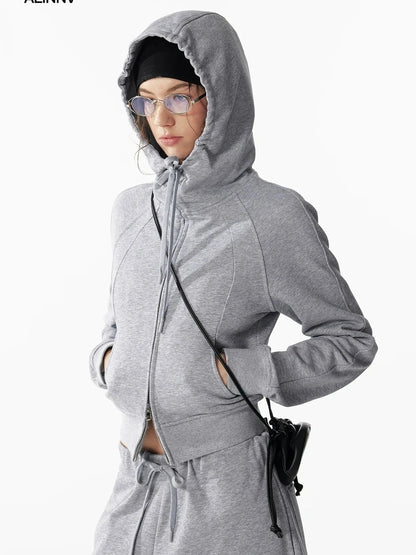 ALINNV STUDIO Slim Fit Cropped Hooded Zip Up Sweatshirt Hoodies/Sweatshirt