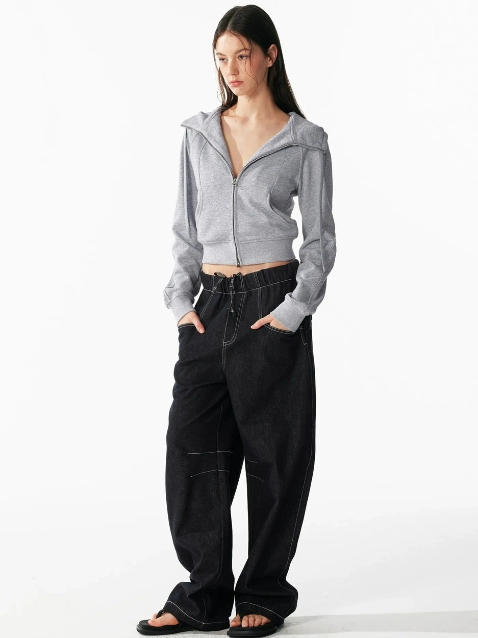 ALINNV STUDIO Slim Fit Cropped Hooded Zip Up Sweatshirt Hoodies/Sweatshirt