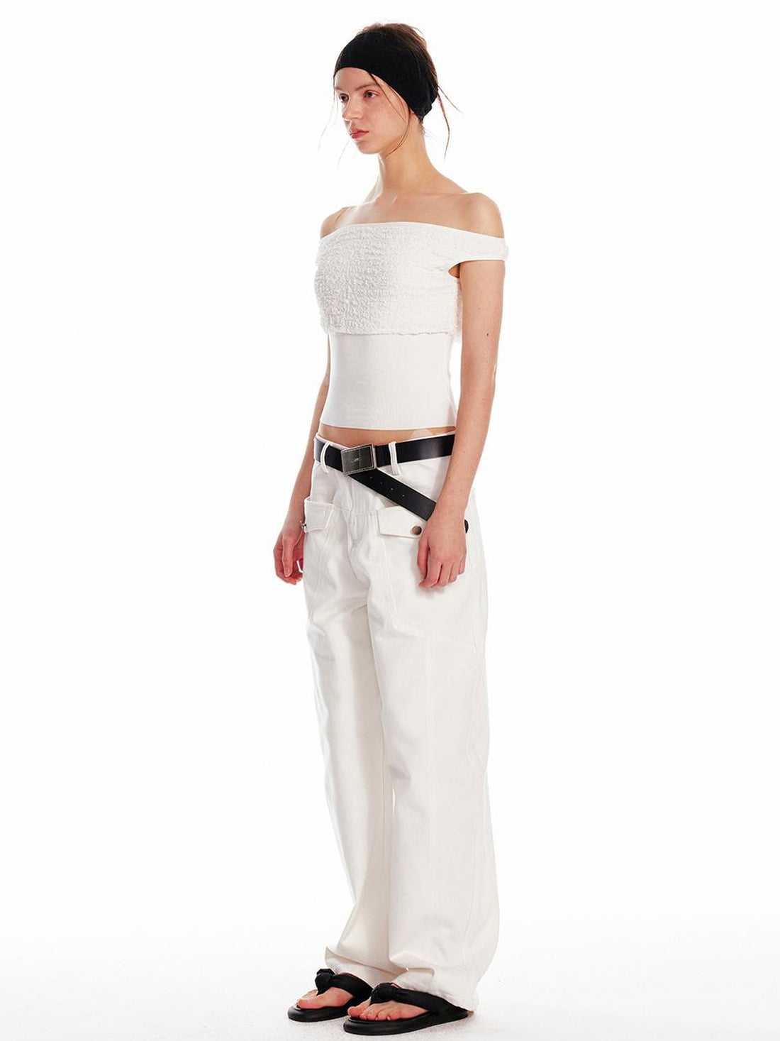 ALINNV STUDIO Slim Off Shoulder Silk Top With Floral Detail