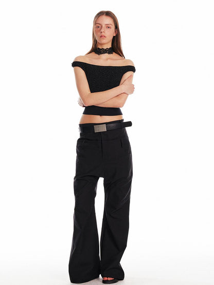 ALINNV STUDIO Slim Off Shoulder Silk Top With Floral Detail